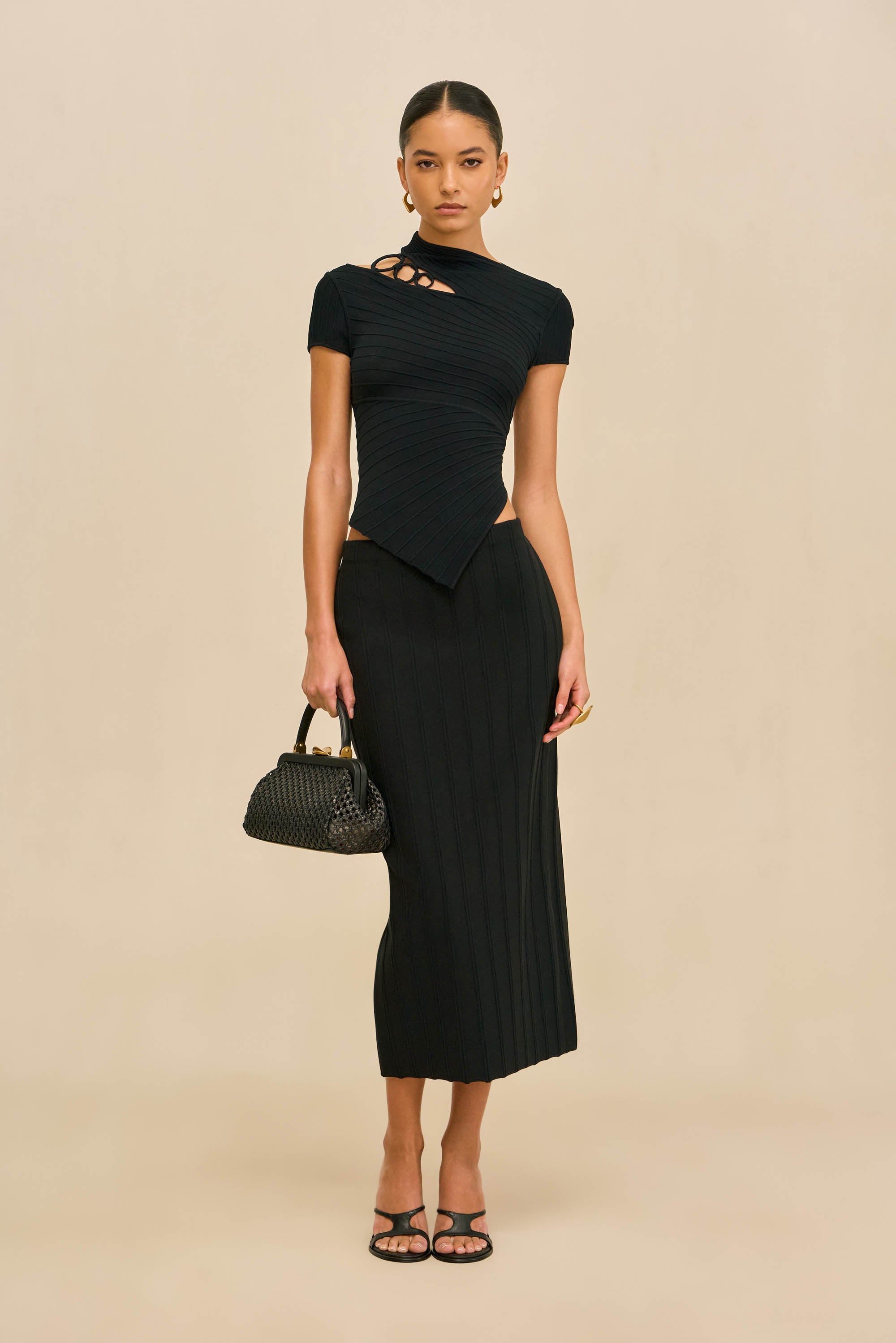 emerald knit dress Brand New Day Lace-Up Bust Knit Midi Dress Emerald