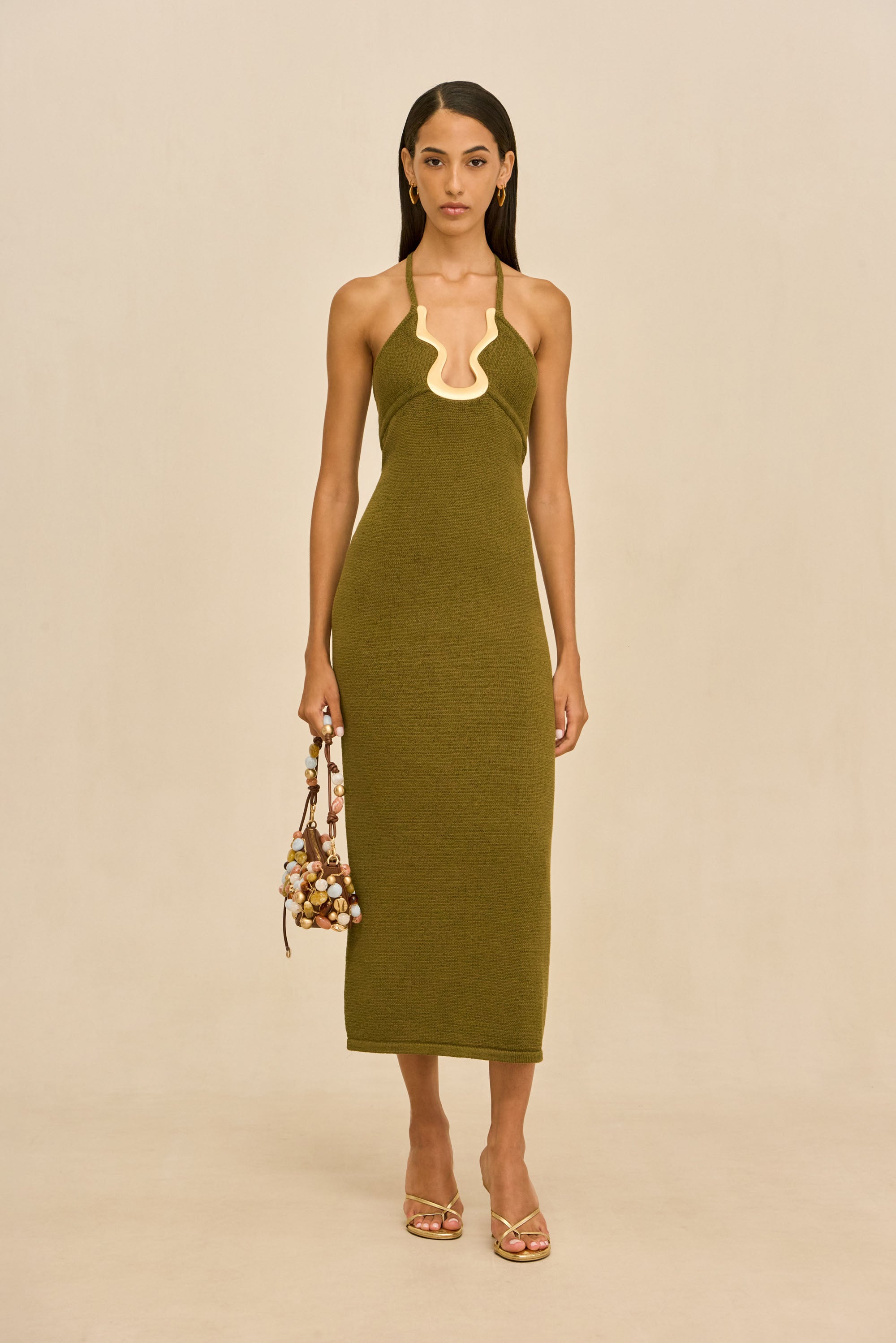 Cult Gaia Valma Knit Dress in Olive