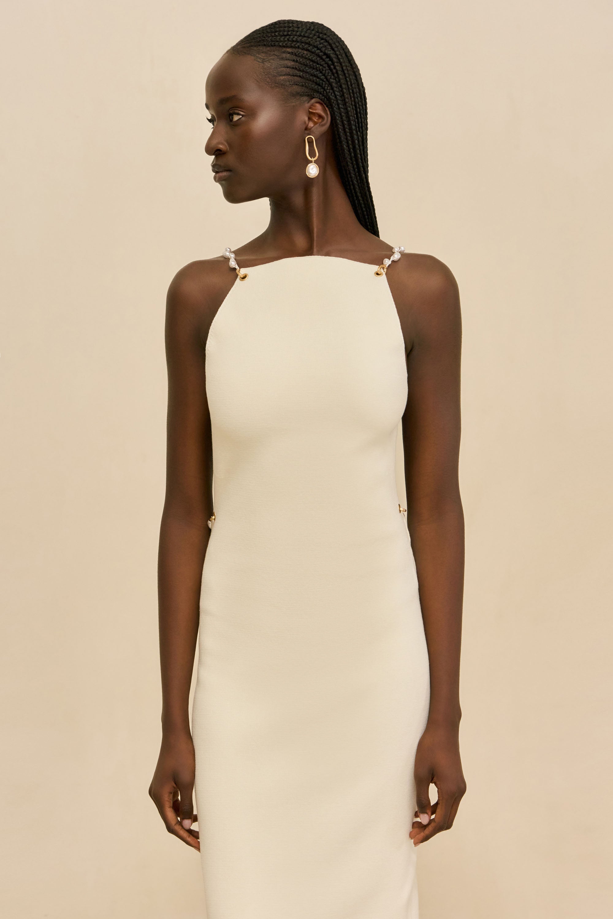 Cult Gaia Cassi Pearl-Detailed Knit Midi Dress - White Cult Gaia Cassi Pearl-Detailed Knit Midi Dress - White