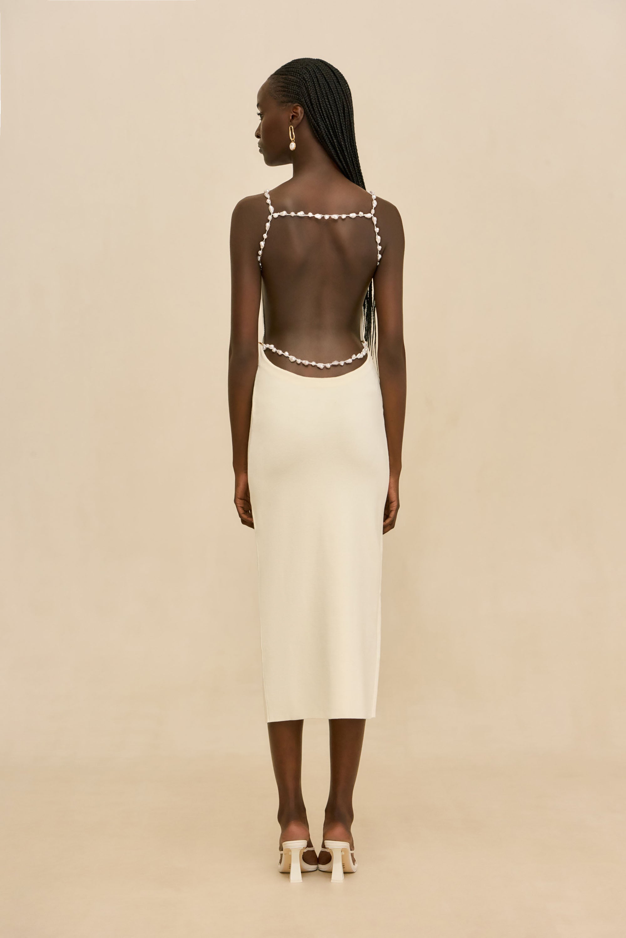 Cult Gaia Cassi Pearl-Detailed Knit Midi Dress - White Cult Gaia Cassi Pearl-Detailed Knit Midi Dress - White