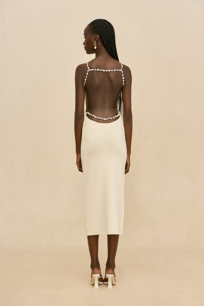 white knitted maxi dress Sleeveless Contrast Ribbed Knit Maxi Dress