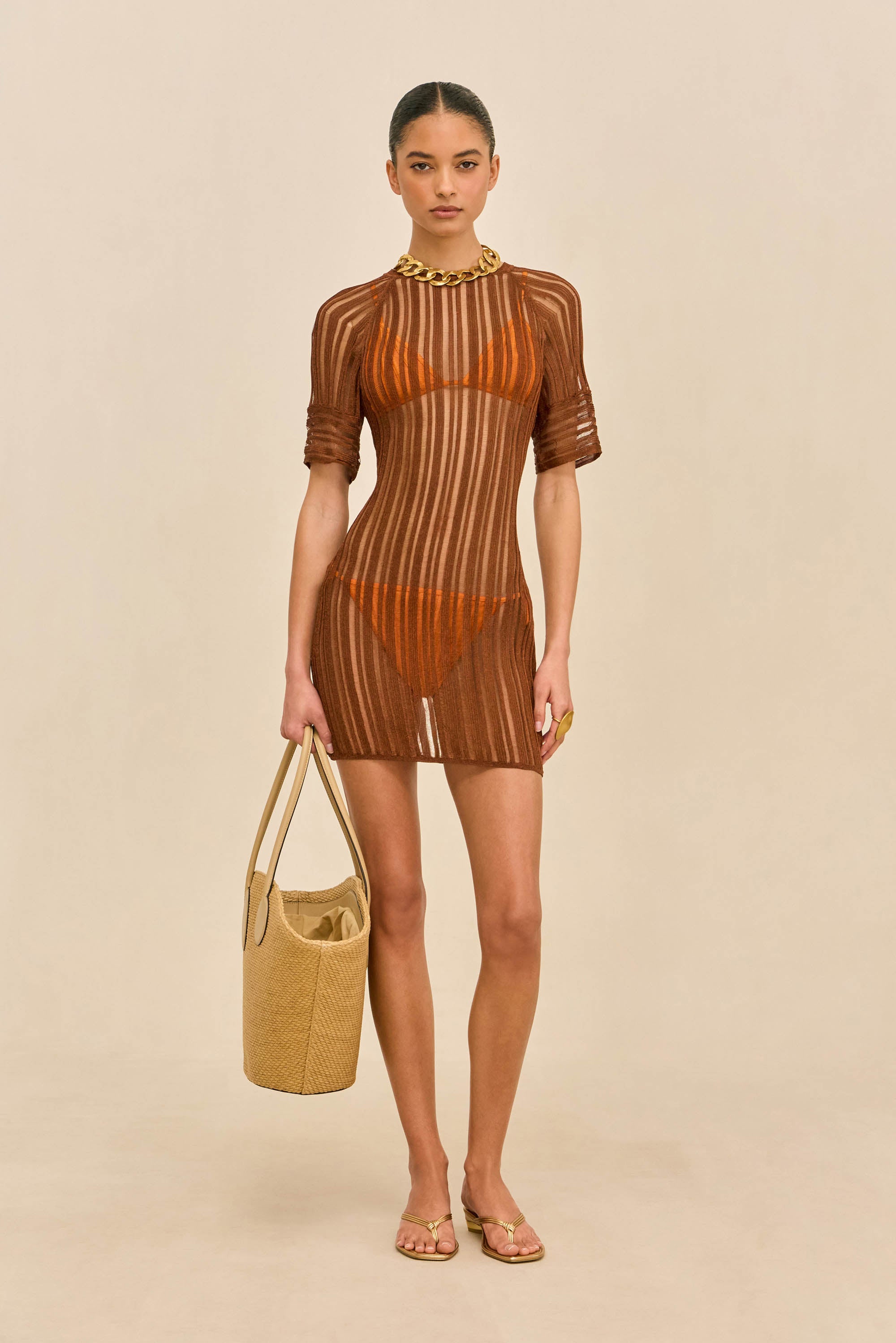 Cult Gaia - Ruru Knit Coverup Dress - Saddle Cult Gaia - Ruru Knit Coverup Dress - Saddle