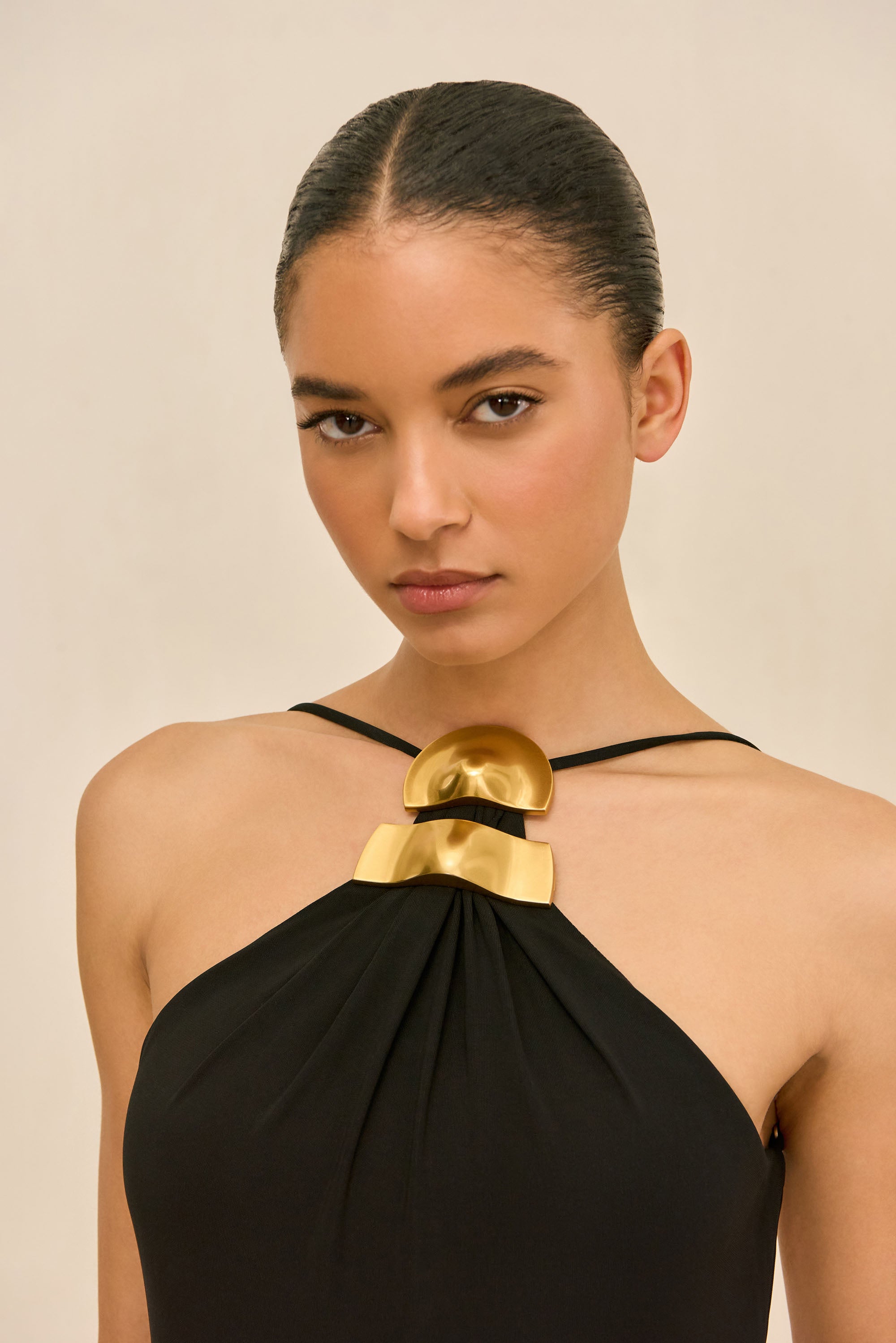 gold jewellery with black dress Cult Gaia - Vaela Gown