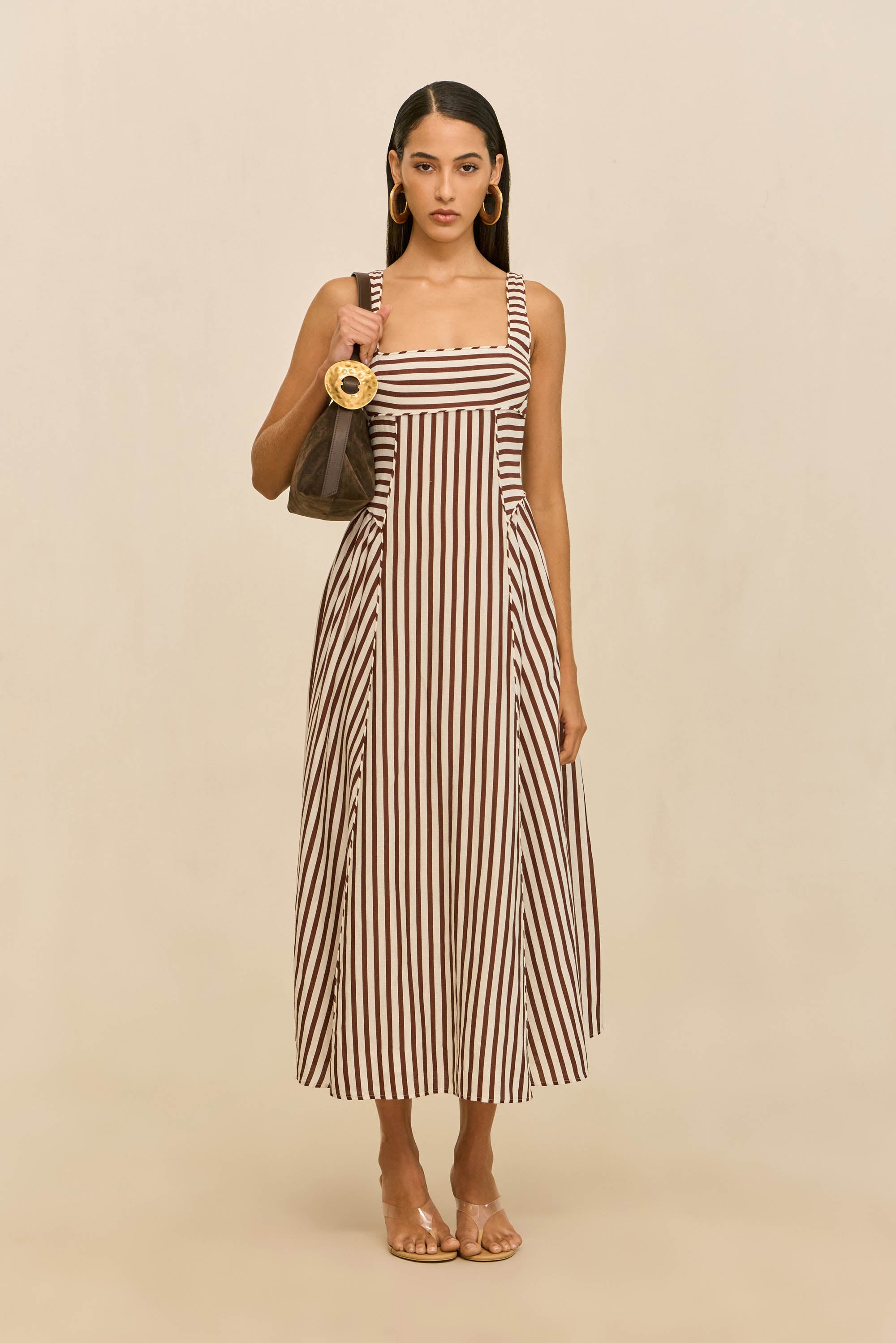CARLA DRESS - SMALL SADDLE STRIPE