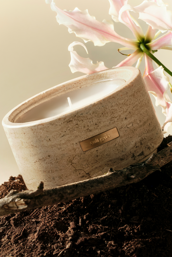 TRAVERTINE VESSEL & CANDLE