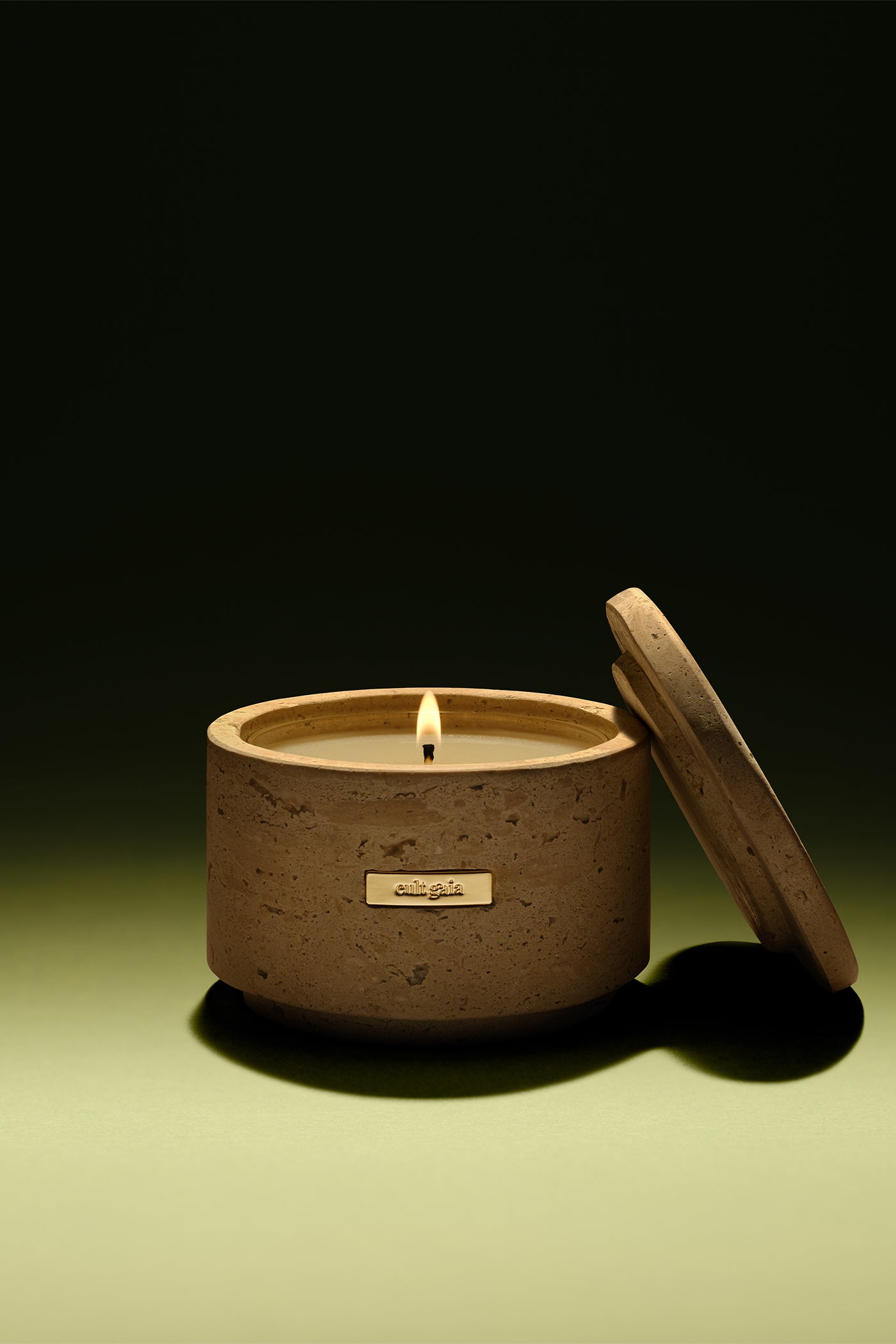 TRAVERTINE VESSEL & CANDLE