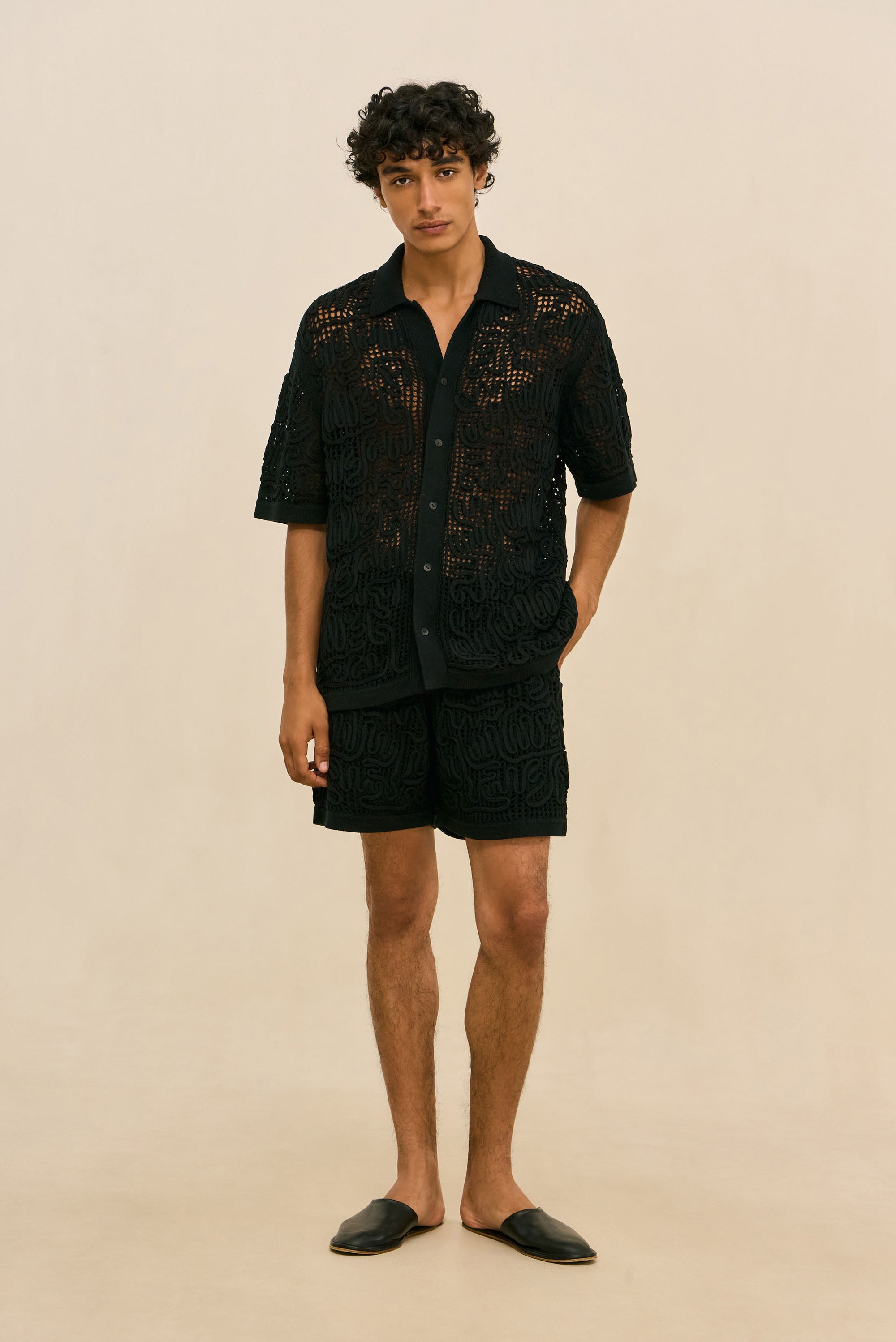 BOHOL CROCHET SHIRT - BLACK