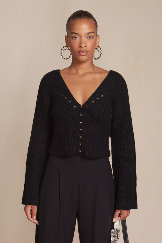 CARON KNIT CARDIGAN - BLACK