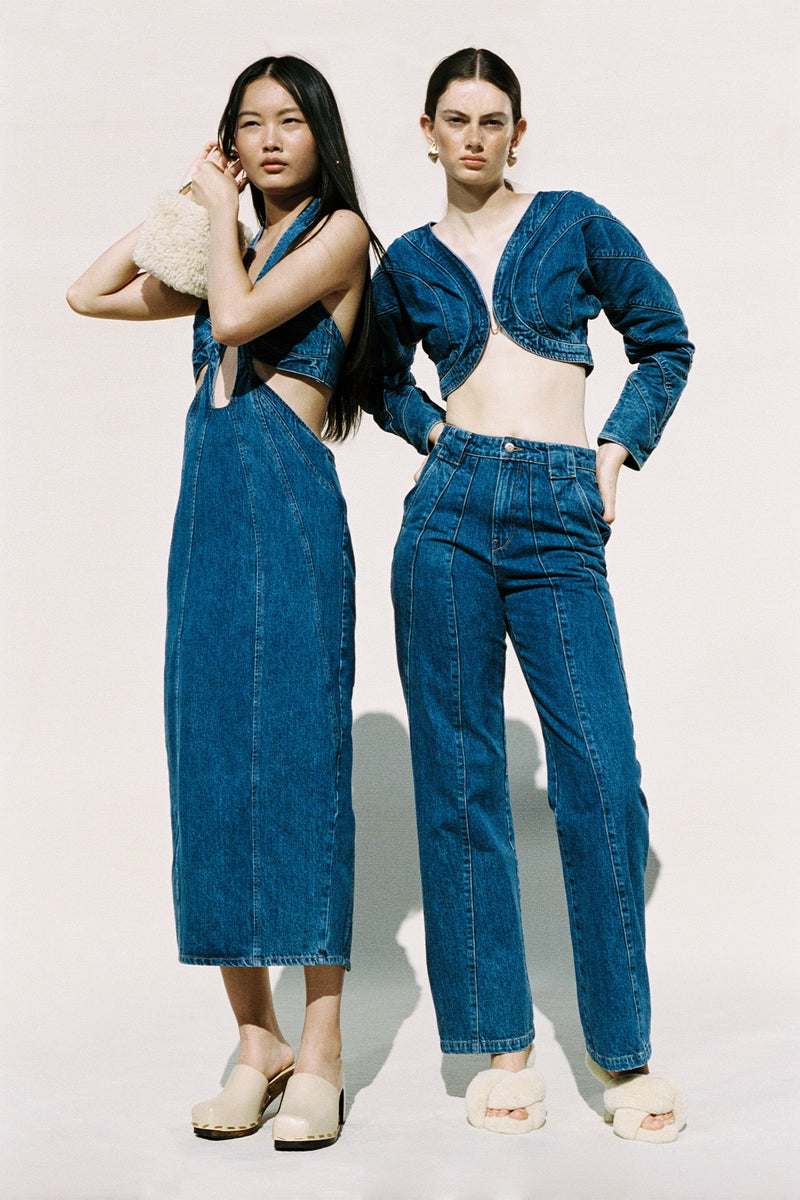 TWO MODELS WEARING DENIM IN INDIGO