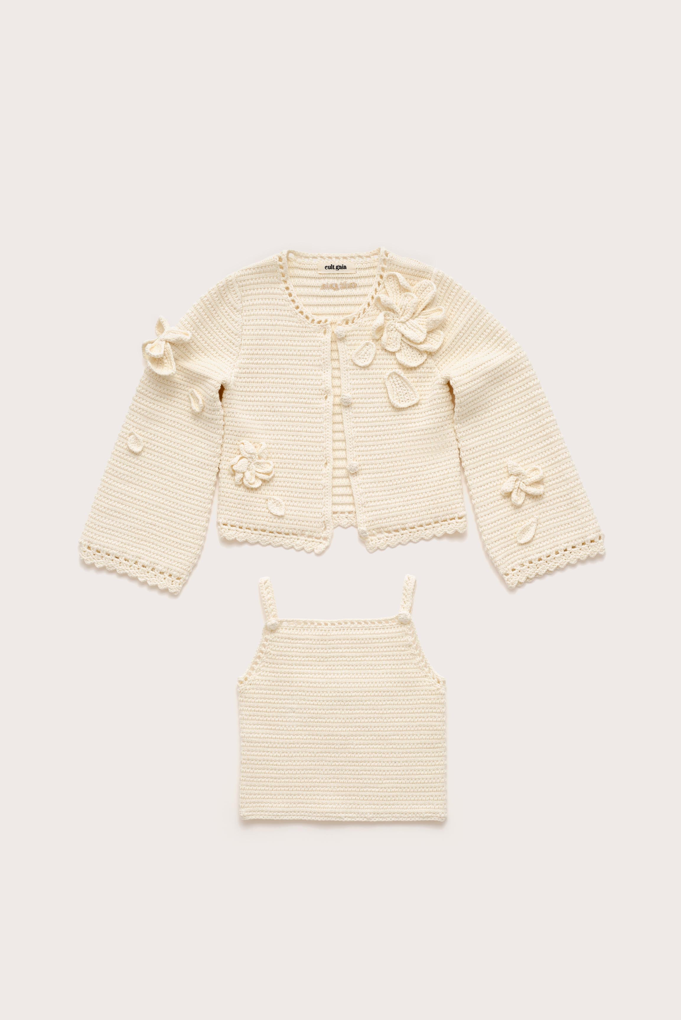 KIDS DAHLIE CARDIGAN SET  - OFF WHITE