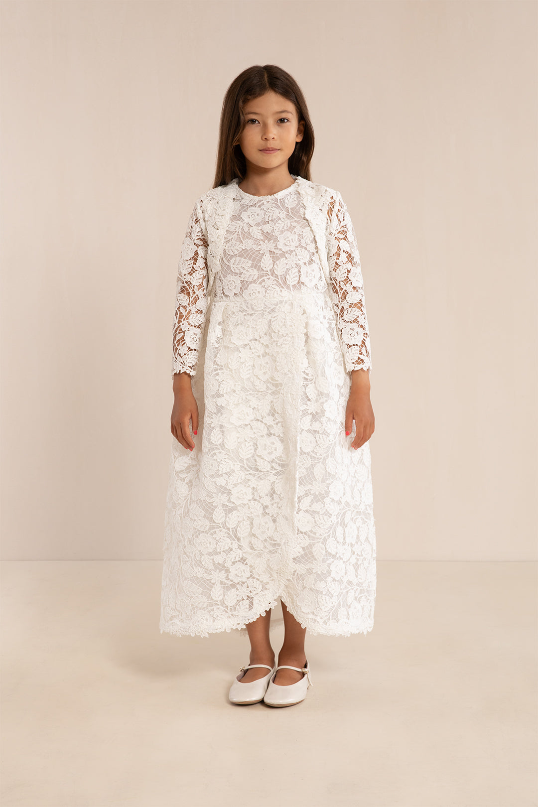 KIDS ISLA DRESS & JACKET - OFF WHITE