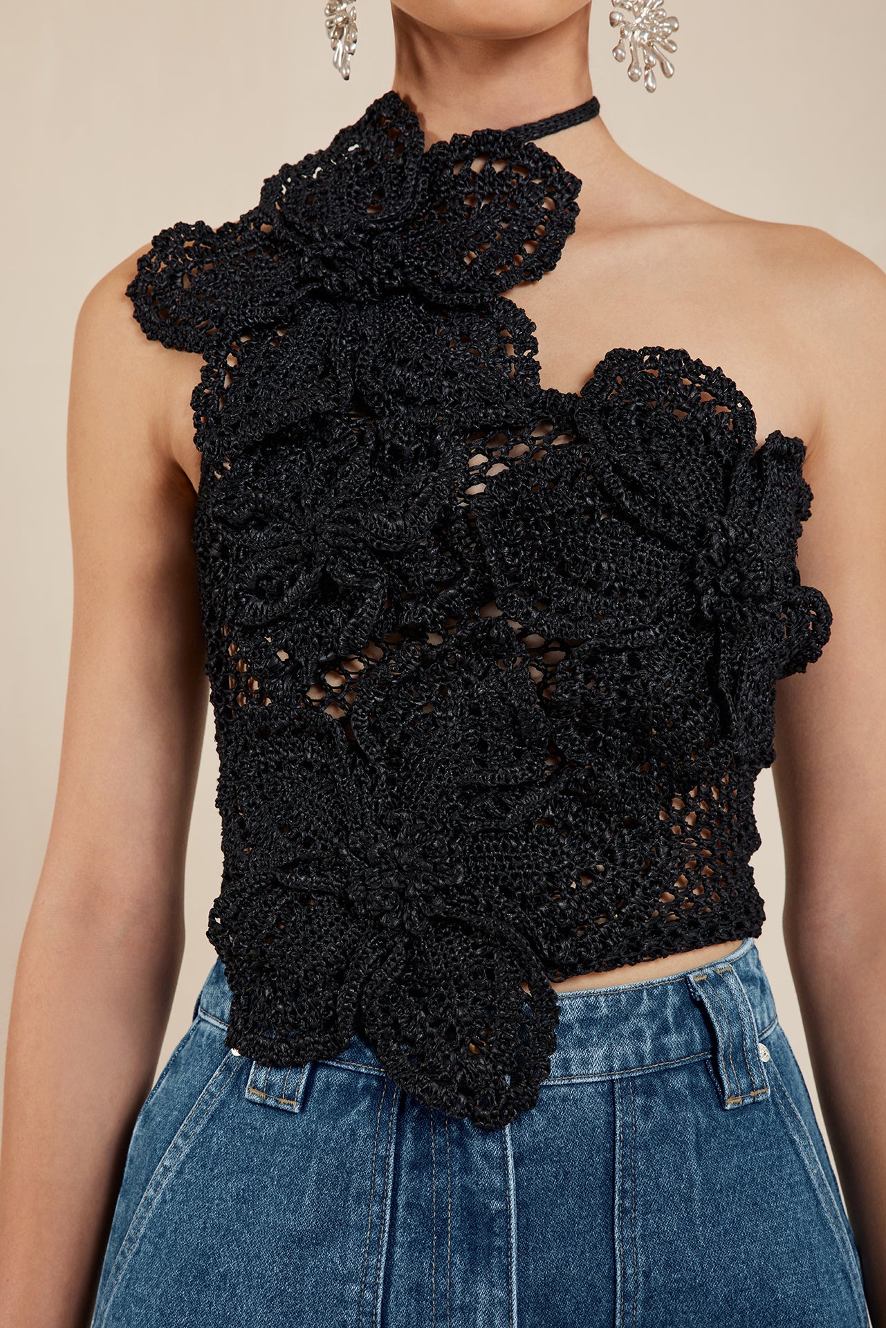 NAZANIN CROCHET TOP - BLACK