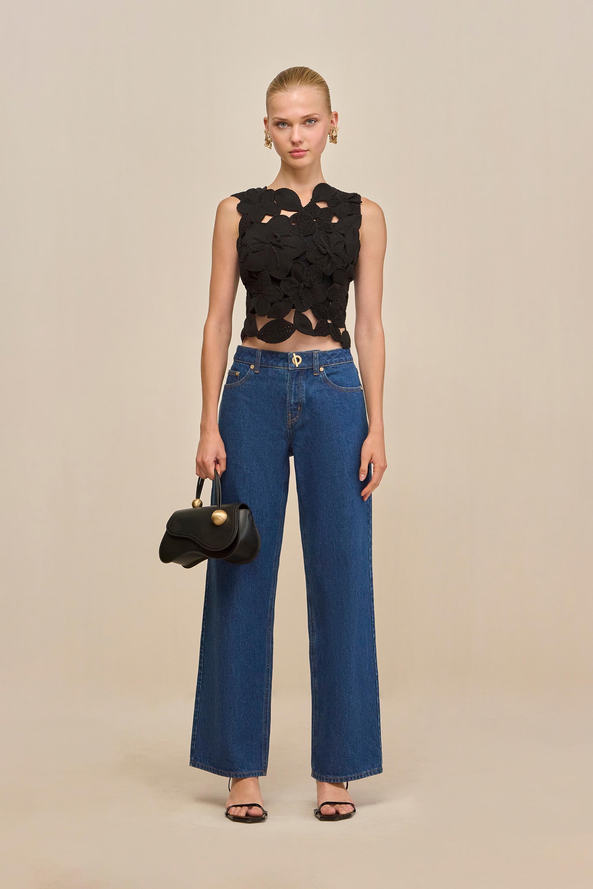 HARRINGTON CROCHET TOP - BLACK