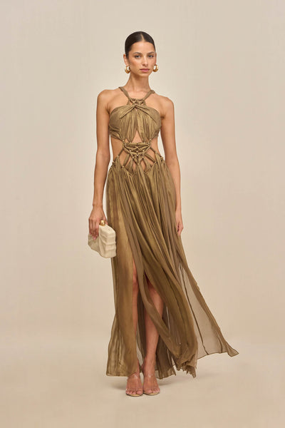 slim fit dress slacks Silky Satin Midi Gold main image 1