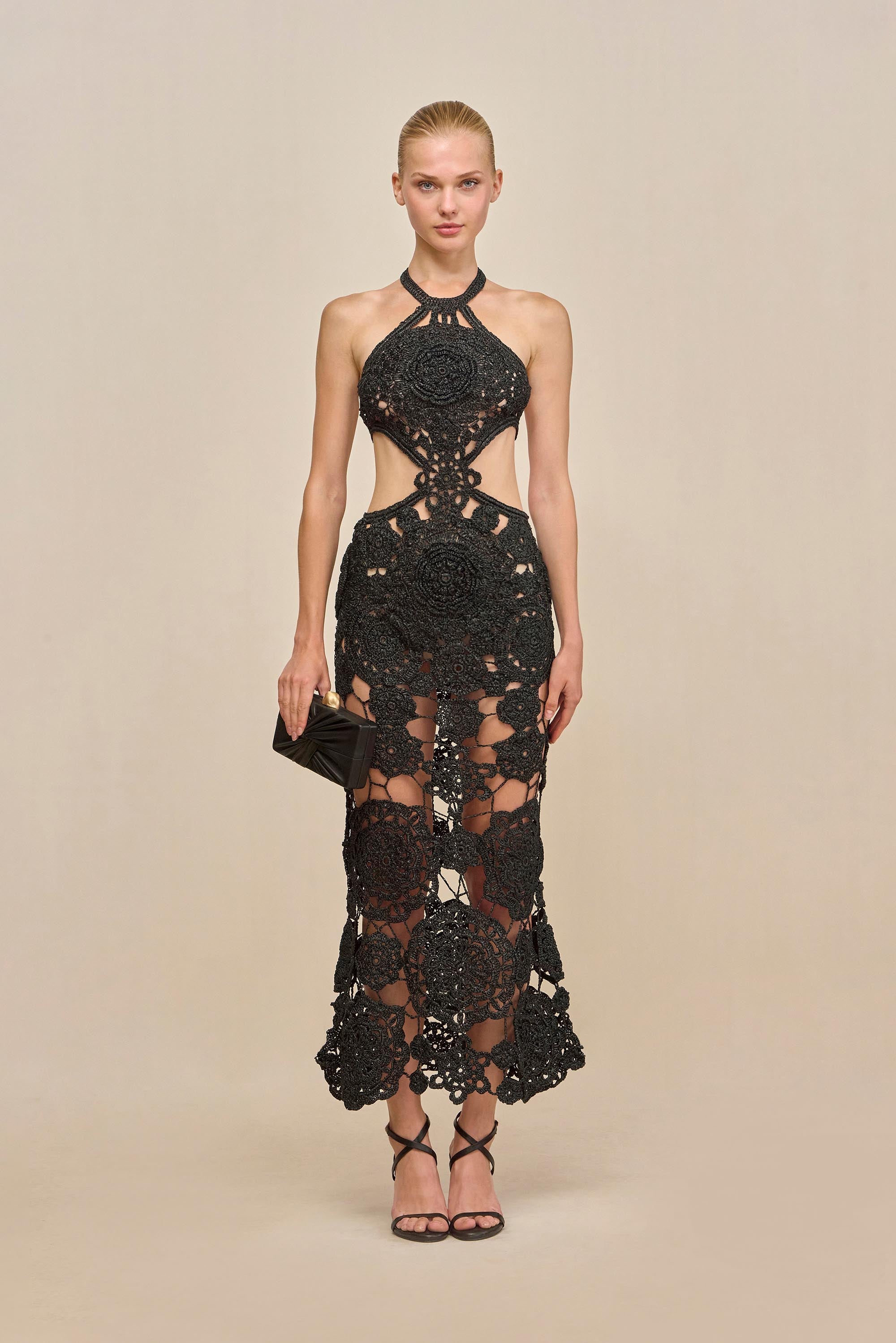 ACCALIA CROCHET GOWN - BLACK